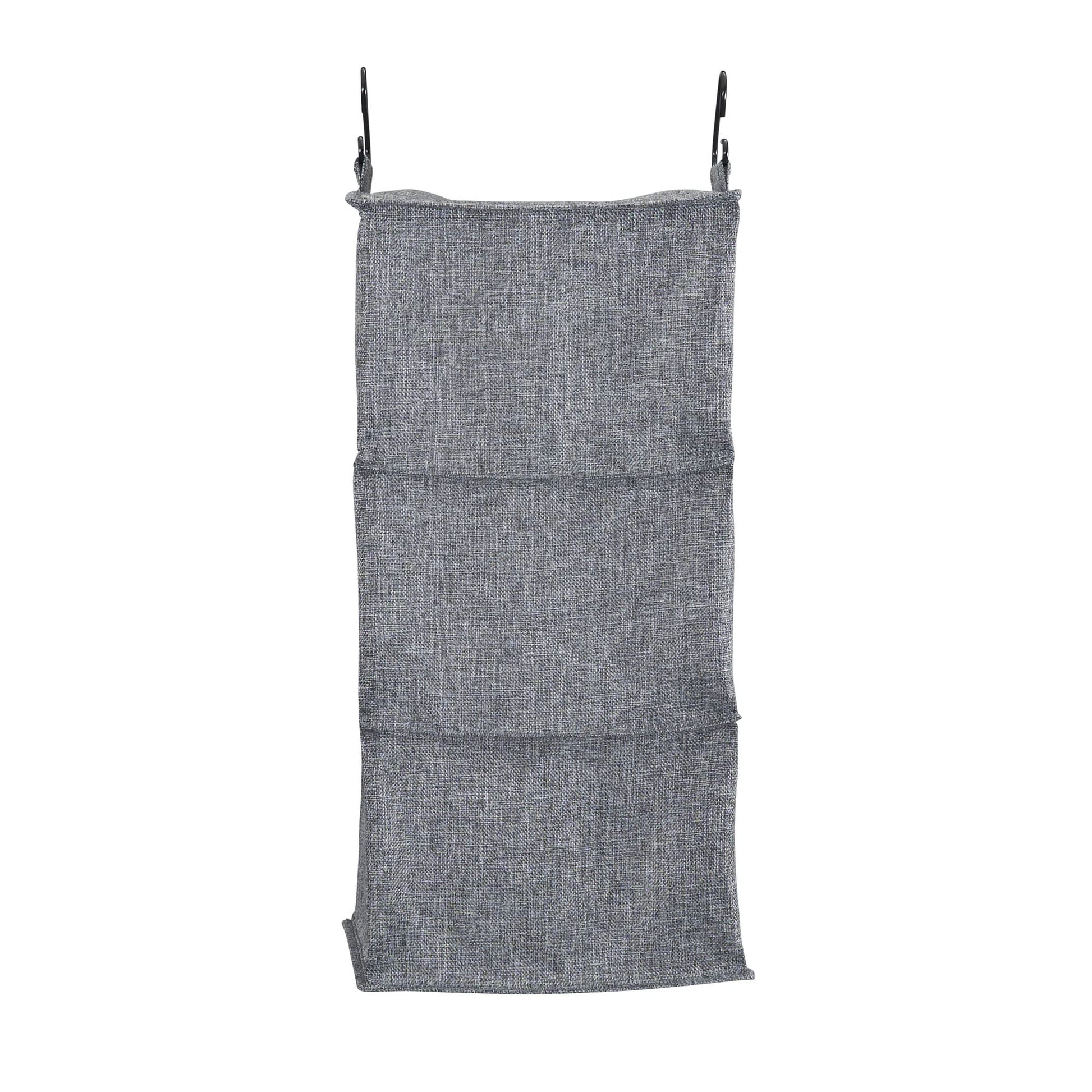 Household Essentials 3‑Shelf Hanging Closet Organizer with Hooks in Poly Linen and PEVA Shelving