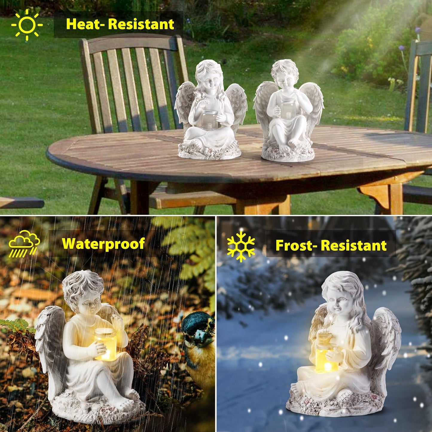2 Pack Outdoor Angel Statue Garden Decor, Classic Solar Angel Figurine Decoration for Yard Art