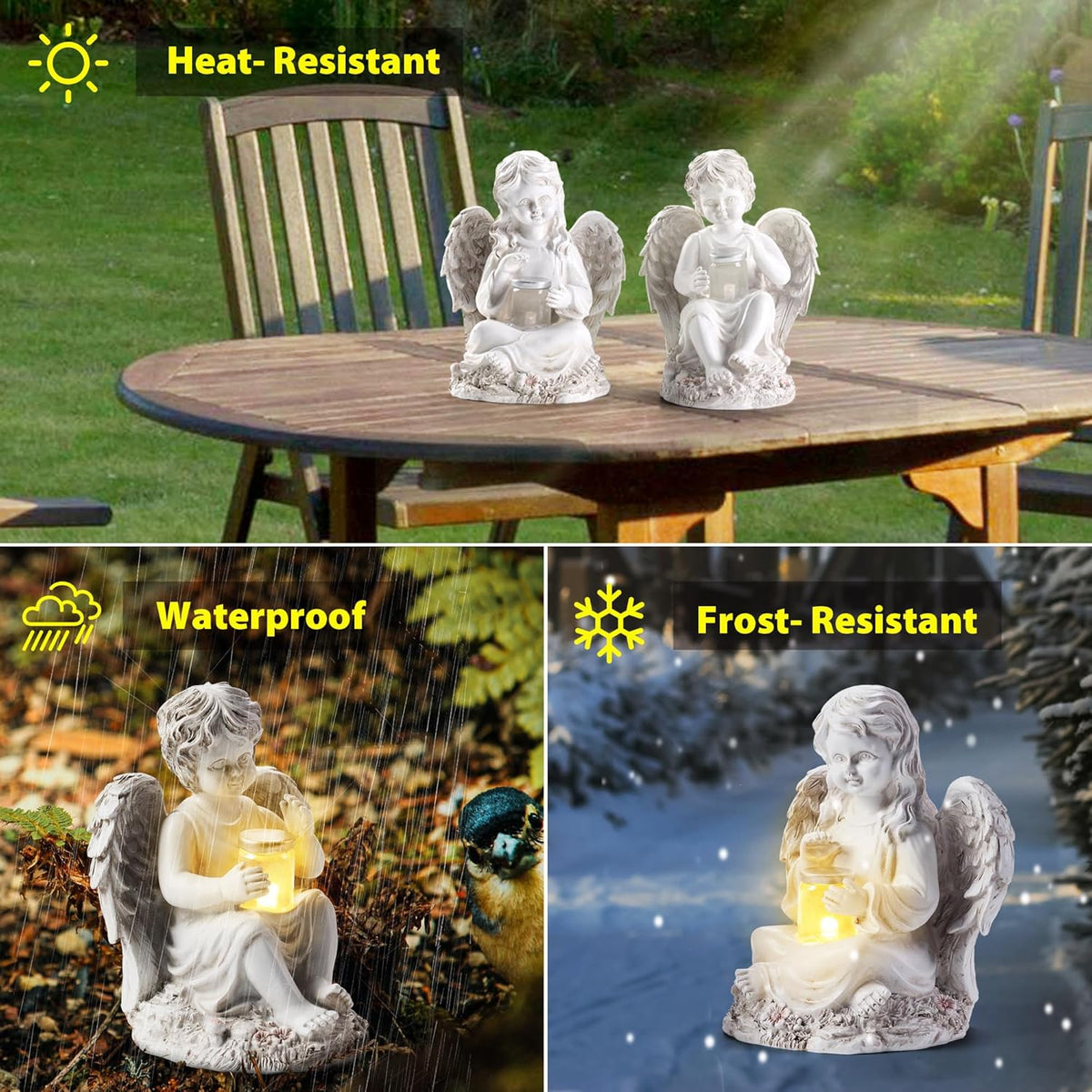 2 Pack Outdoor Angel Statue Garden Decor, Classic Solar Angel Figurine Decoration for Yard Art