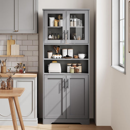 GarveeHome 67" Tall Storage Cabinet, Tall Bathroom Cabinet with Glass Doors and Adjustable Shelves