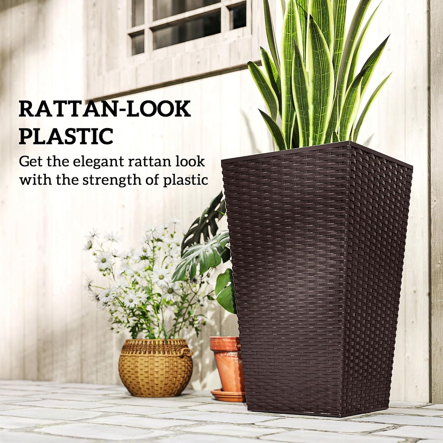 Outsunny Tall Planters for Outdoor Plants Set of 3, 24 in Taper Planters with Drainage Holes