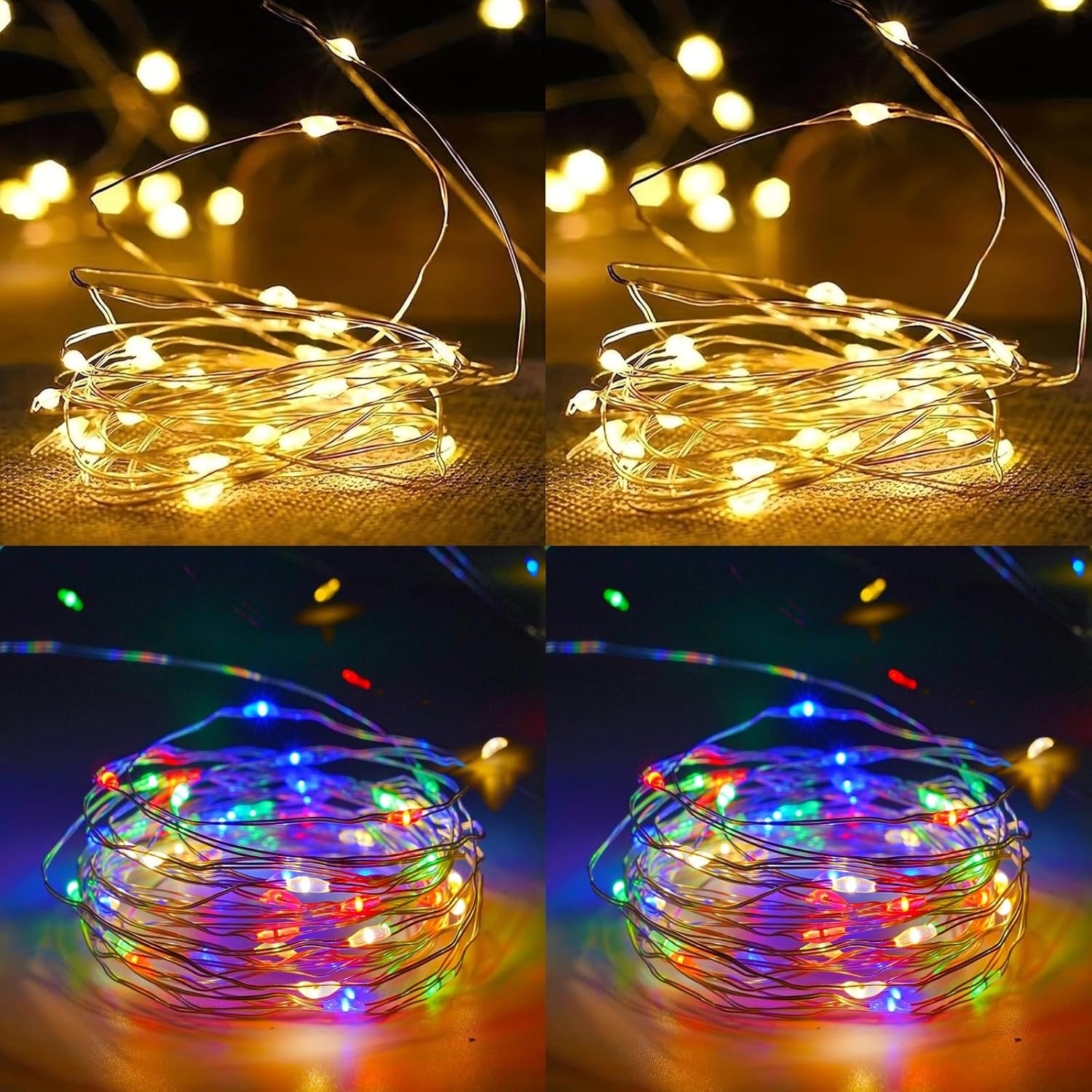 4-Pack 50 LED Fairy Lights Battery Operated with Timer, 16FT Waterproof Starry String Lights