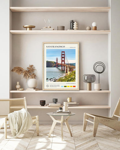 HesenDot Natural OAK Wood Golden Gate Bridge Framed Wall Art,12x16in San Francisco City Skyline