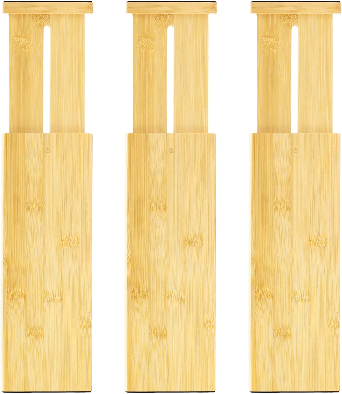 VaeFae 3 Pack Bamboo Drawer Dividers, 4" High Adjustable 11.9-17.1" Clothes Drawer Organizers