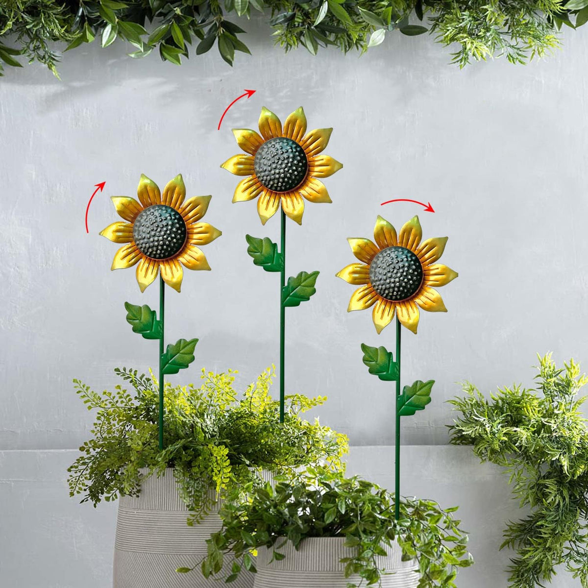 WAIU Metal Sunflower Flower Garden Stakes, Wind Catcher Spinner Garden Stakes, Garden Windmill