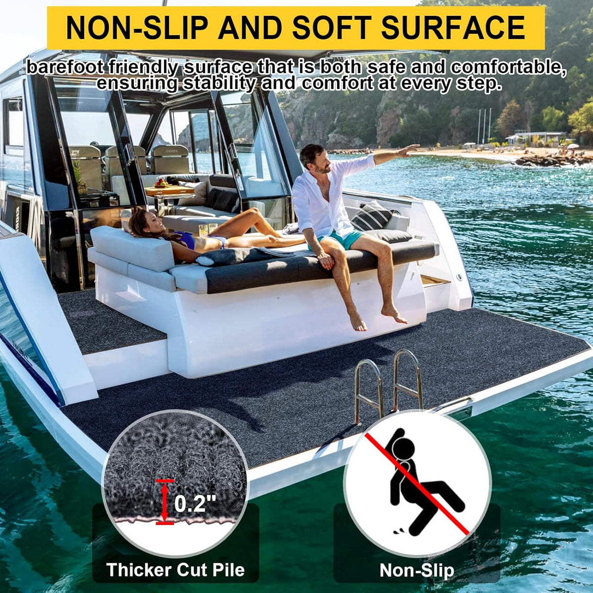 Marine Carpet,6 FT x 10 FT Dark Gray Indoor Outdoor Carpet 0.2" Thick Boat Carpet with Water-Proof