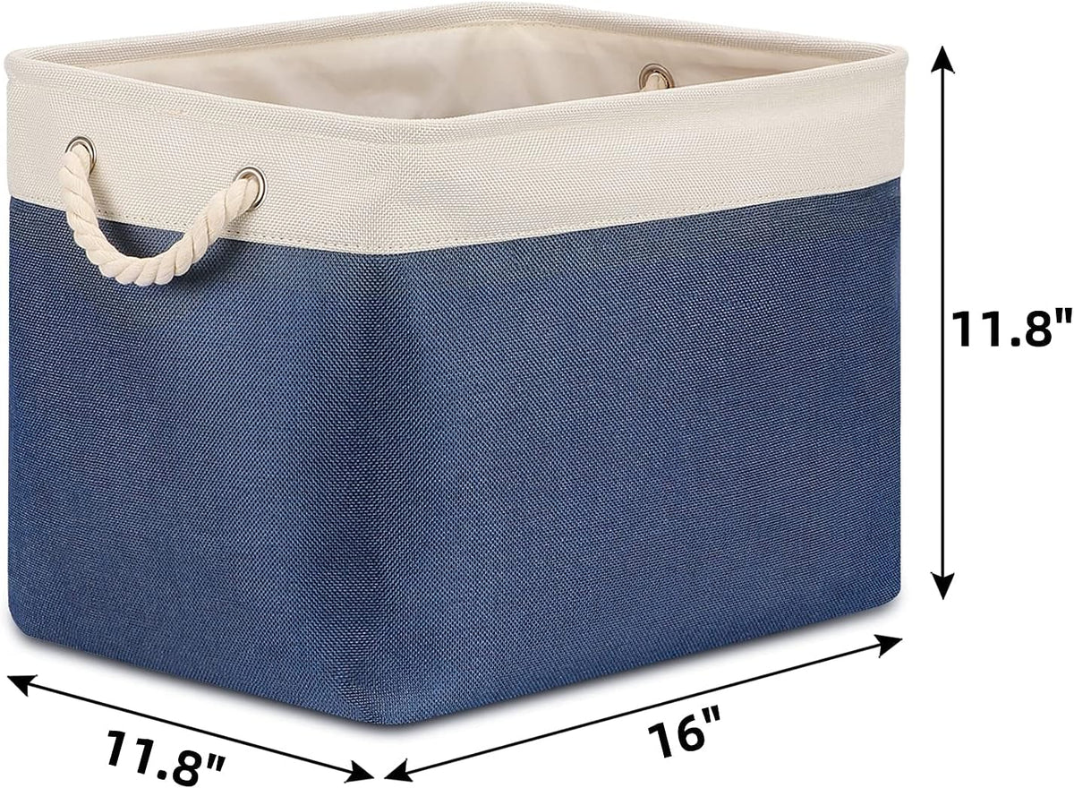 Bidtakay Fabric Storage Baskets with Handles for Organizing 16" x 11.8" x 11.8" Navy Blue Baskets