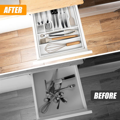 Kitchen Silverware Drawer Organizer and Storage Deep Cookware Utensil Cutlery Rack Office Drawer