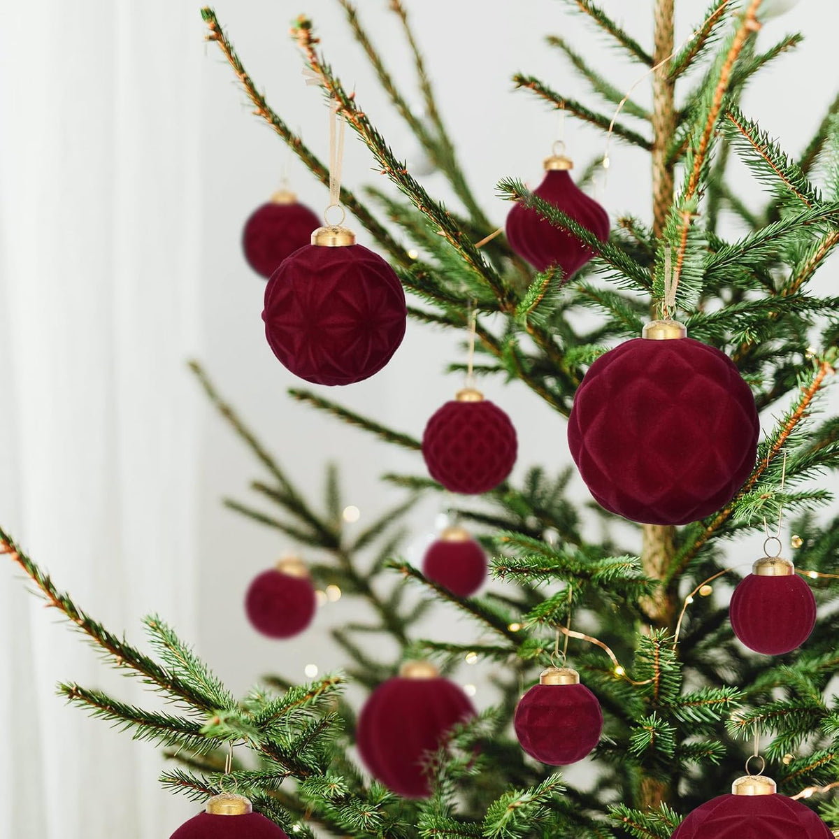 46PCS Velvet Christmas Ball Ornaments Set, Flocked Shatterproof Xmas Tree Decor, Assorted Hanging