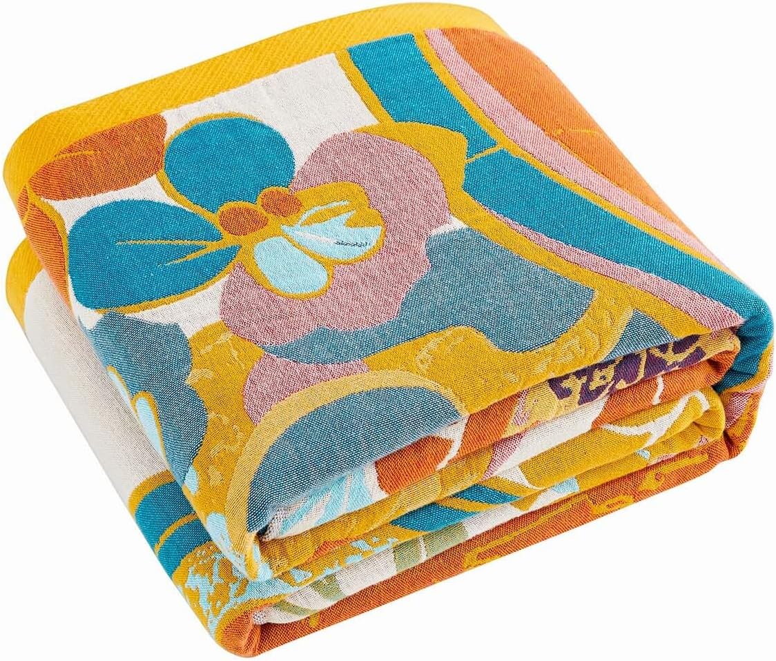 Boho Throw Blanket, Lightweight Blankets for Summer, 100% Cotton Bohemian Decorative Throw Blanket