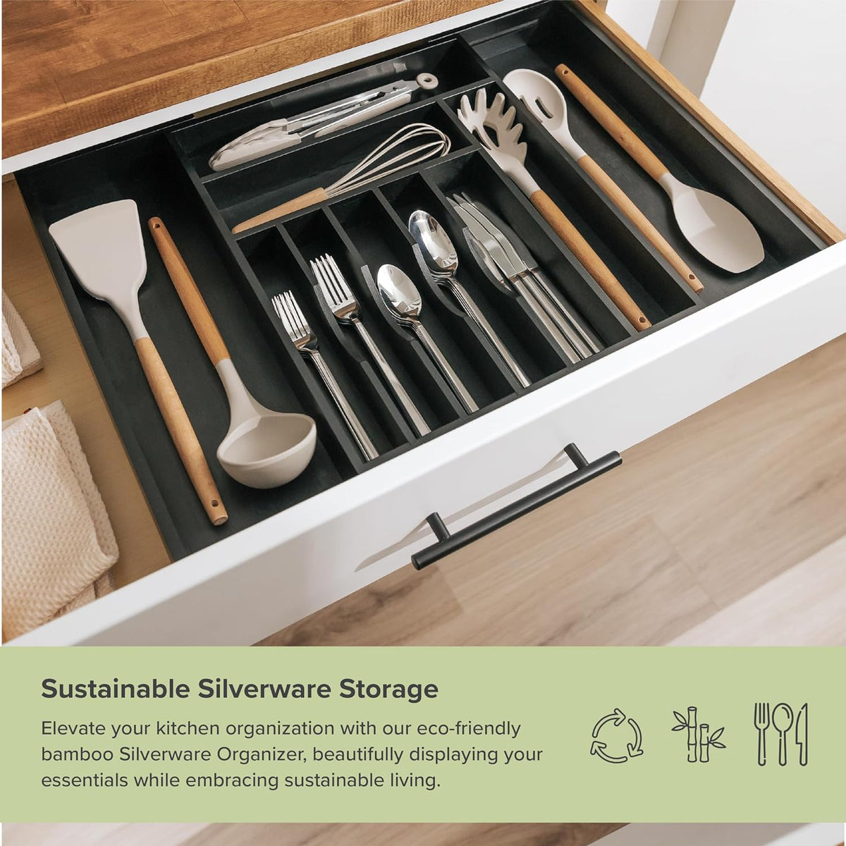 Premium Silverware, Flatware and Utensil Organizer for Kitchen Drawers, Food-Safe Contract Grade