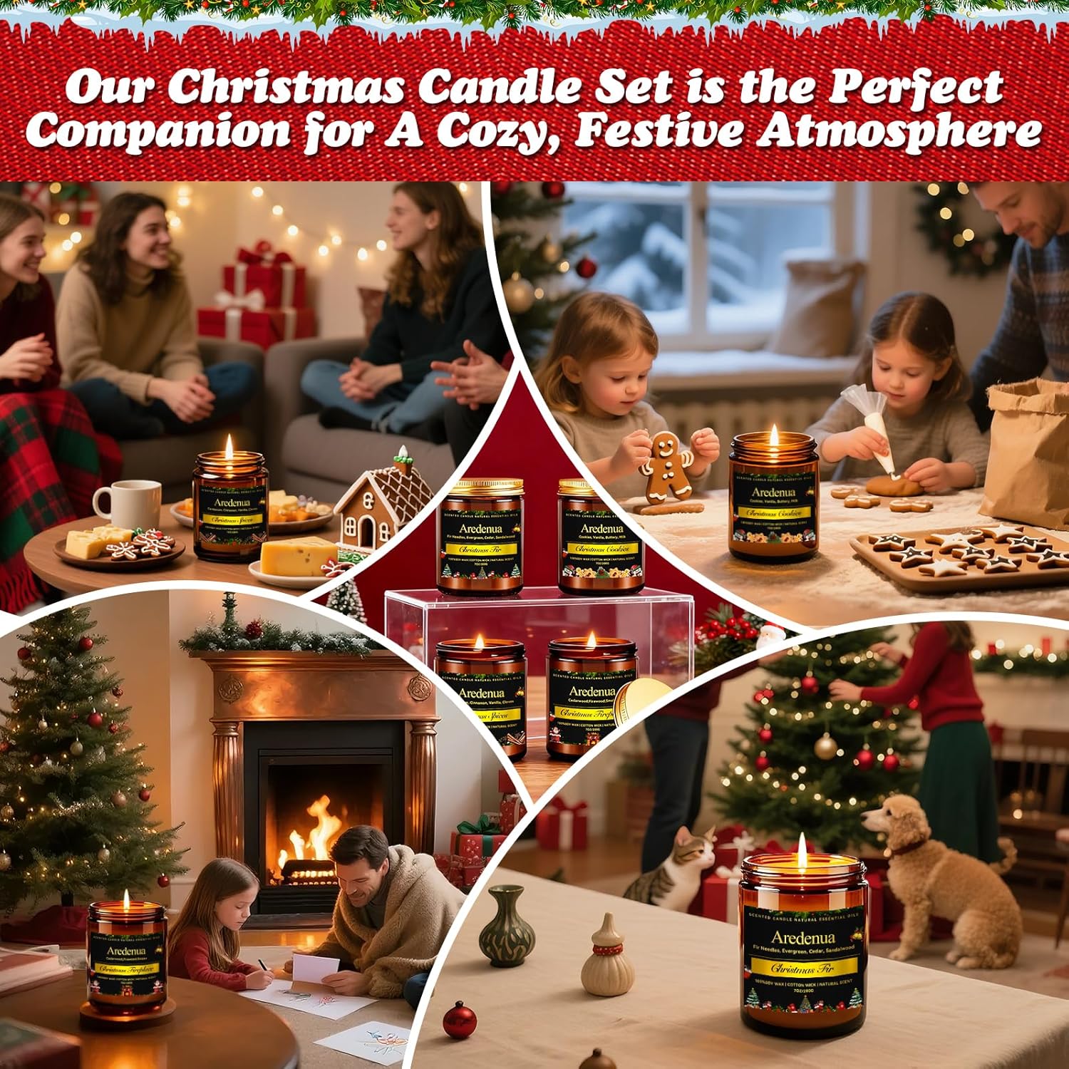 Christmas Candles Set | 4 Pack Winter Holiday Scented Candles, Soy Candles for Home Scented - Xmas