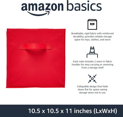 Amazon Basics Cube Organizer Storage Bins Handles, Collapsible Fabric, Pack of 6, 10.5"x10.5"x11"