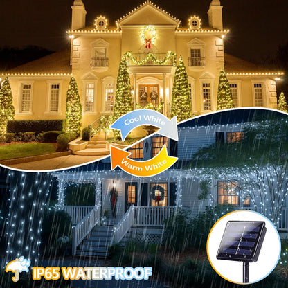 SANJICHA Warm White and Cool White Color Changing Solar String Lights, Extra-Long 2PK 144FT 400LED