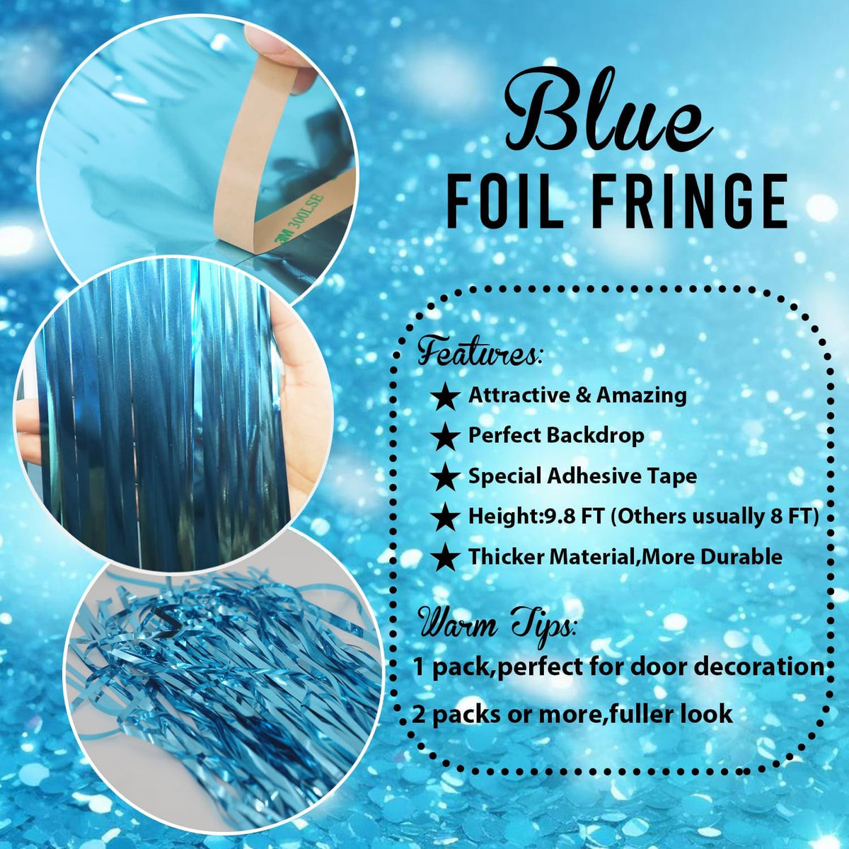 GOER 3.2 ft x 8.2 ft Metallic Tinsel Foil Fringe Curtains Party Photo Backdrop Party Streamers for