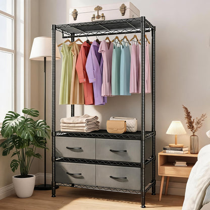 Garvee Freestanding Clothes Rack with Drawers and Adjustable Shelves
