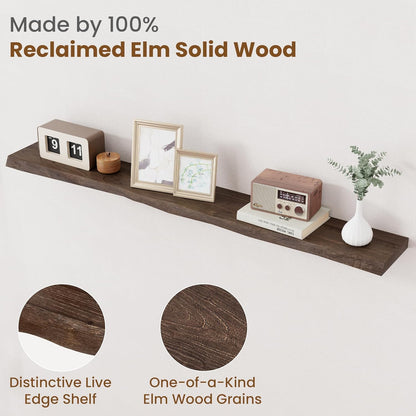 Floating Shelves for Wall Decor, Rustic Solid Elm Wood Live Edge Floating Shelves Wall Mounted