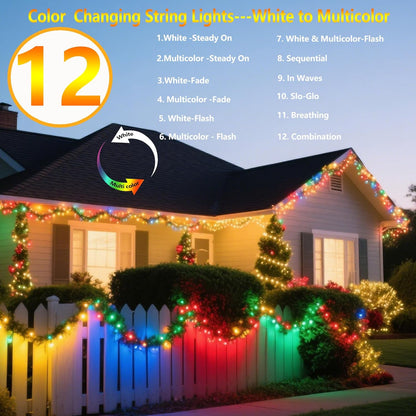 Joomer Color Changing Christmas Lights, 2 Pack Total 144FT 400 LED 12 Modes Solar String Lights