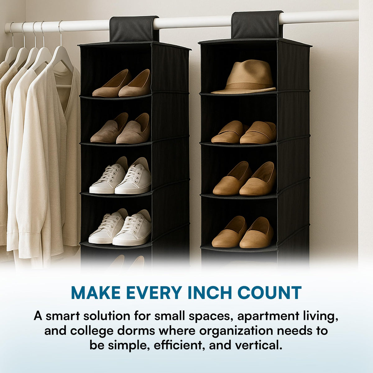 Honey-Can-Do 10-Shelf Hanging Shoe Organizer, Black - Closet Storage Rack for Shoes, Accessories &