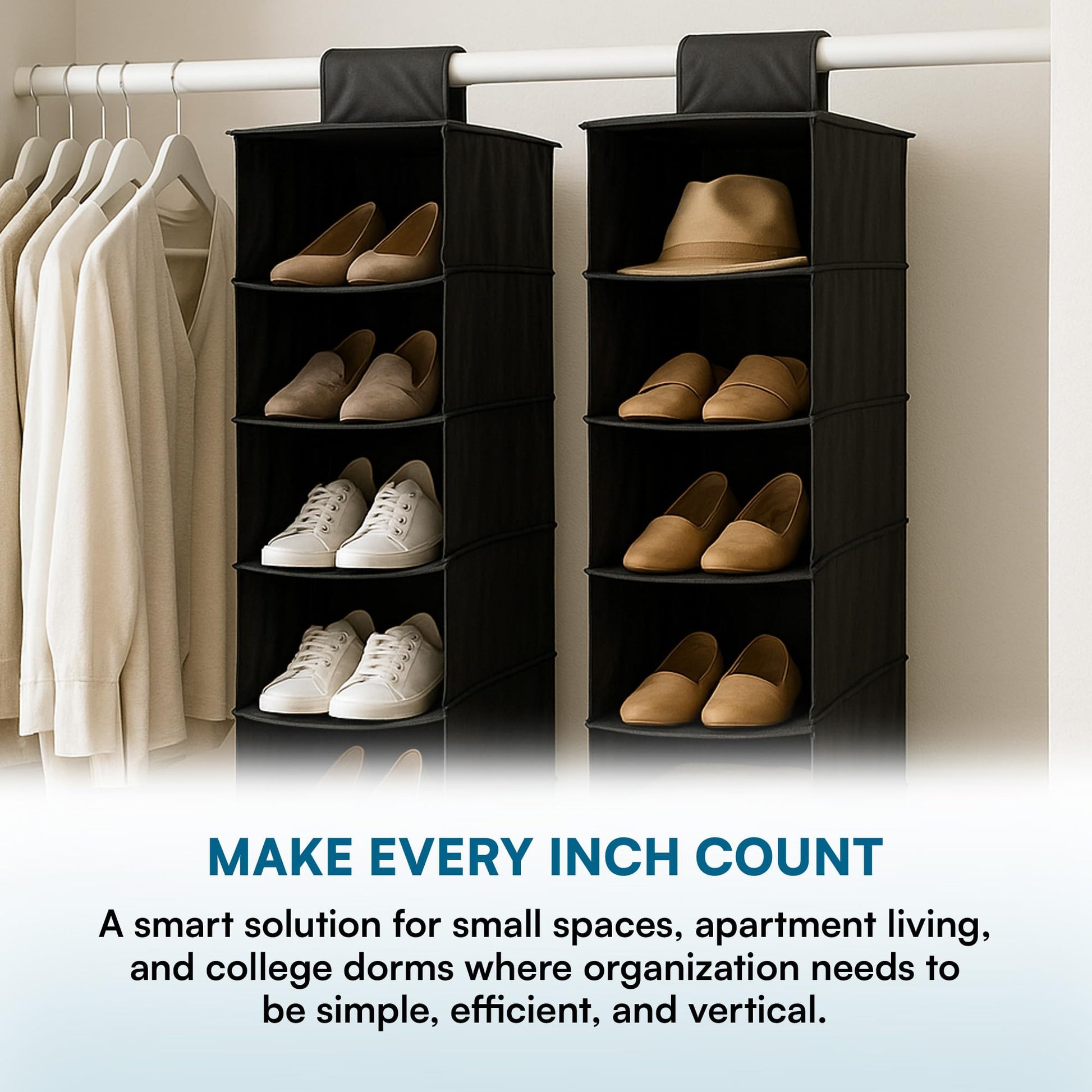 Honey-Can-Do 10-Shelf Hanging Shoe Organizer, Black - Closet Storage Rack for Shoes, Accessories &