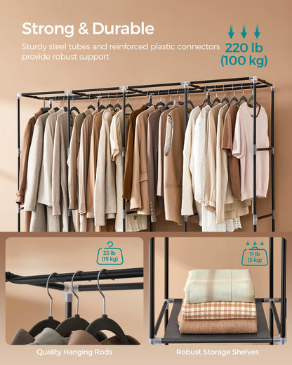 SONGMICS Portable Closet, Wardrobe Closet Organizer with Cover, 4 Hanging Rods and Shelves, 4 Side