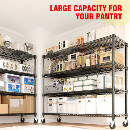 59"W Storage Shelves 2640LBS Heavy Duty Garage Shelving Units with Wheels, 4-Tiers Wire Shelving
