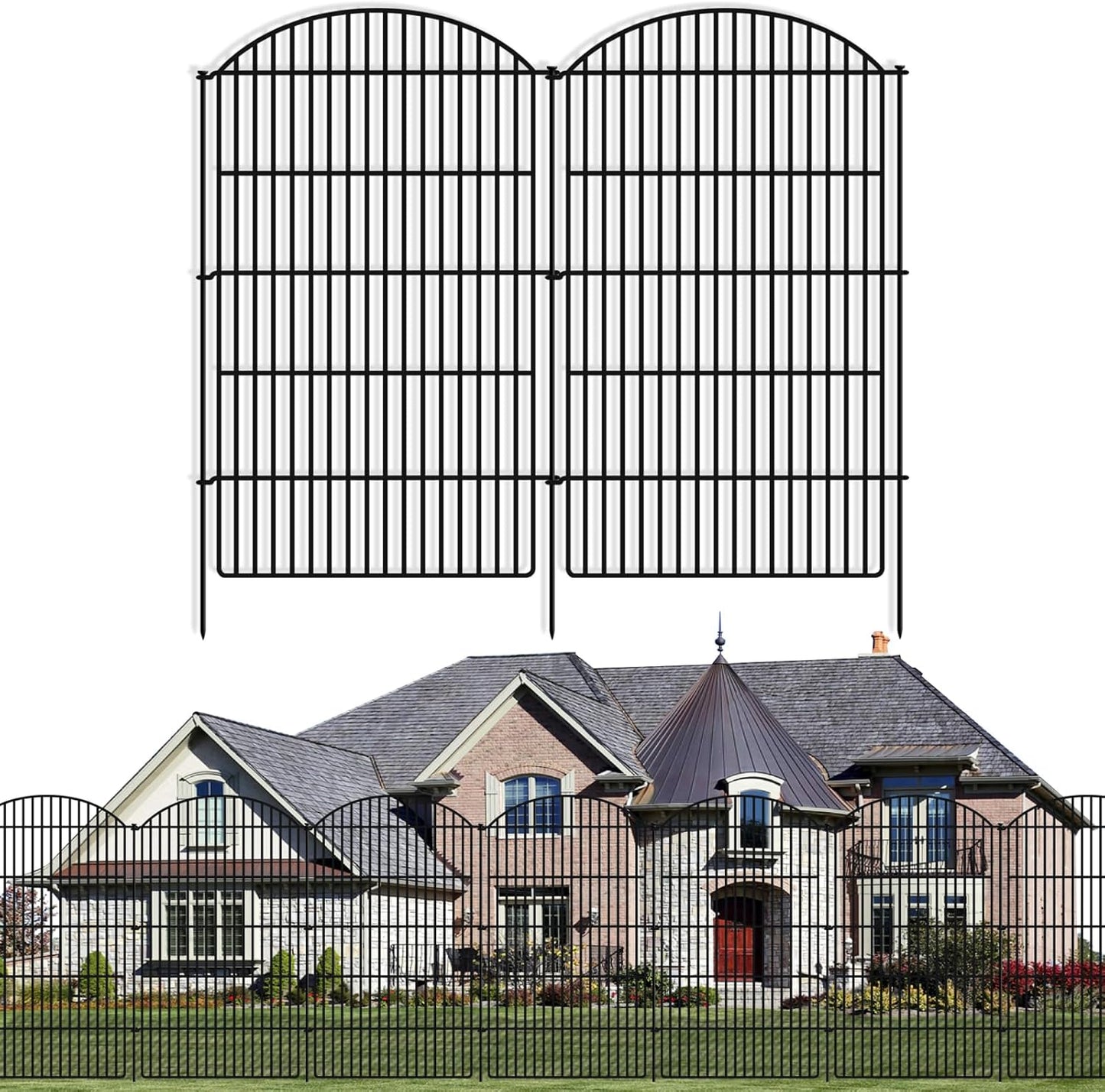 10 Panels Decorative Garden Metal Fence, 48in (H) x 24ft (L) No Dig Dog Fencing for Outdoor Yard