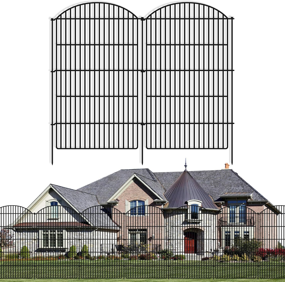 10 Panels Decorative Garden Metal Fence, 48in (H) x 24ft (L) No Dig Dog Fencing for Outdoor Yard