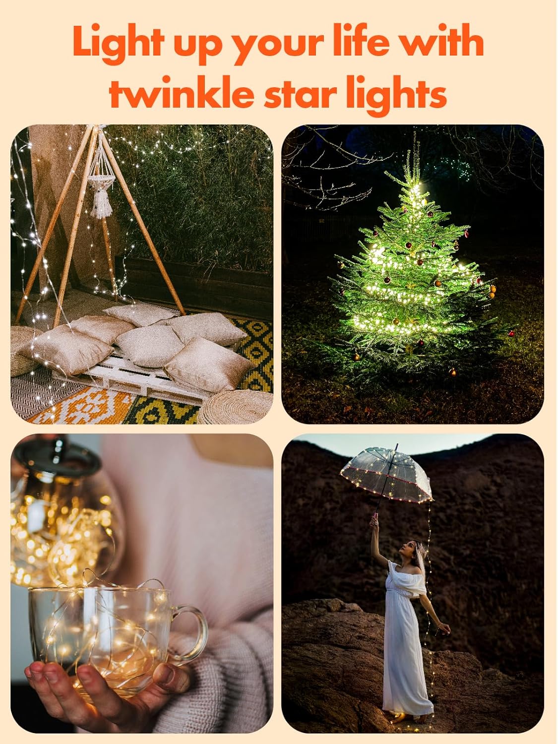 Twinkle Star 4 Pack Solar String Lights Outdoor, Total 460 FT 480 LED Solar Fairy Lights Outside