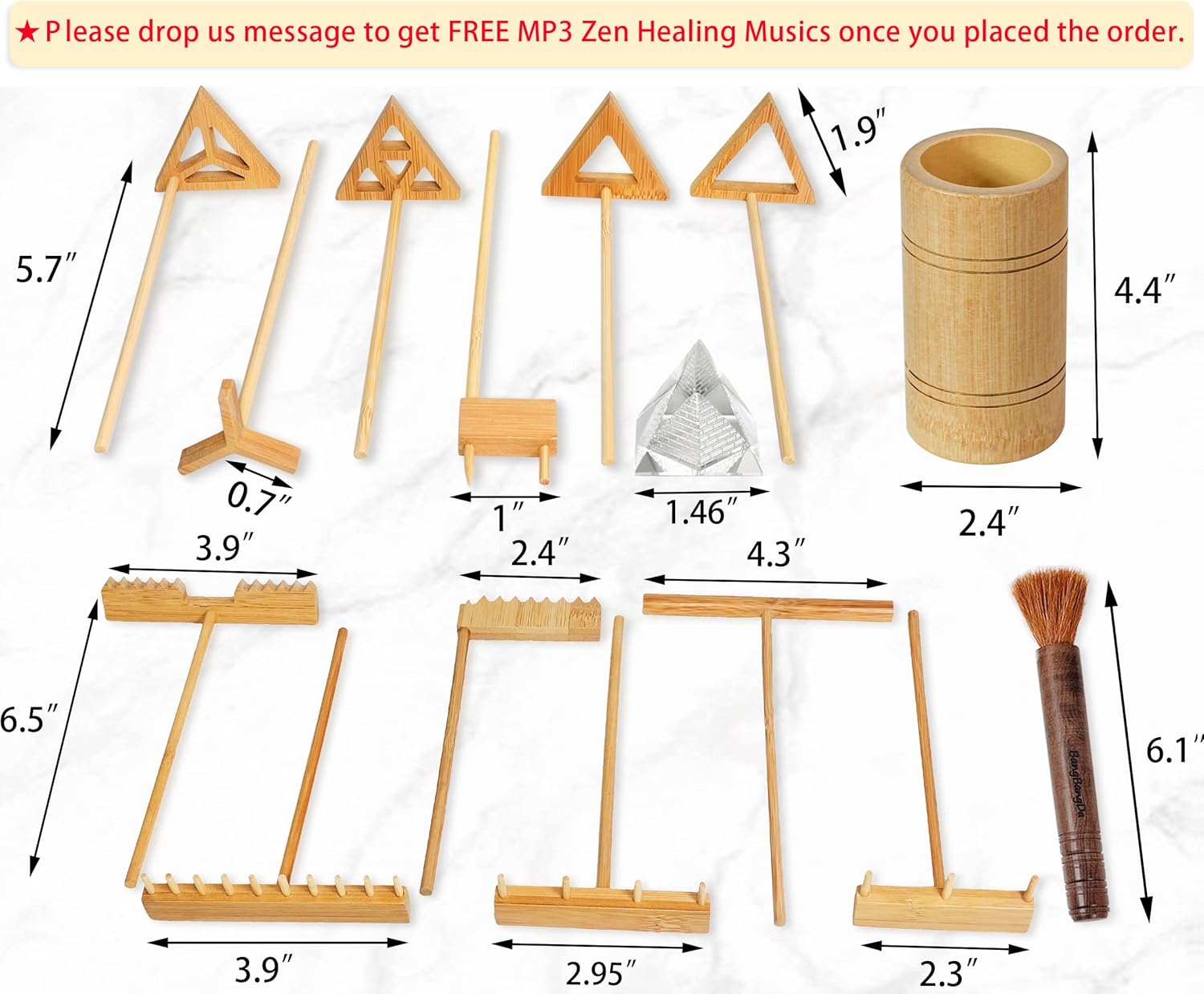Zen Garden Rake Tool Kit - Miniature Tabletop Japanese Rock Sand Zen Garden Accessories Mini Bamboo