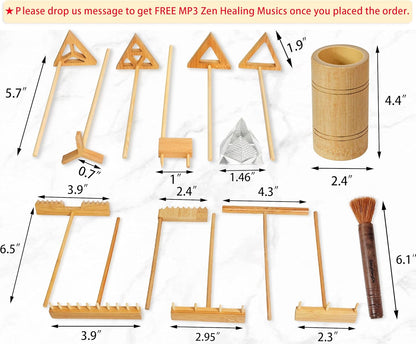 Zen Garden Rake Tool Kit - Miniature Tabletop Japanese Rock Sand Zen Garden Accessories Mini Bamboo