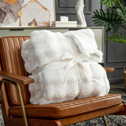 Cozy Bliss Faux Fur Throw Blanket for Couch, Fuzzy Soft Plush Thick Bubble Blanket for Sofa Bedroom