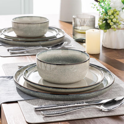 GBHOME Ceramic Dinnerware Sets for 8, 24 Pieces Stoneware Plates and Bowls Sets, Scratch Resistant