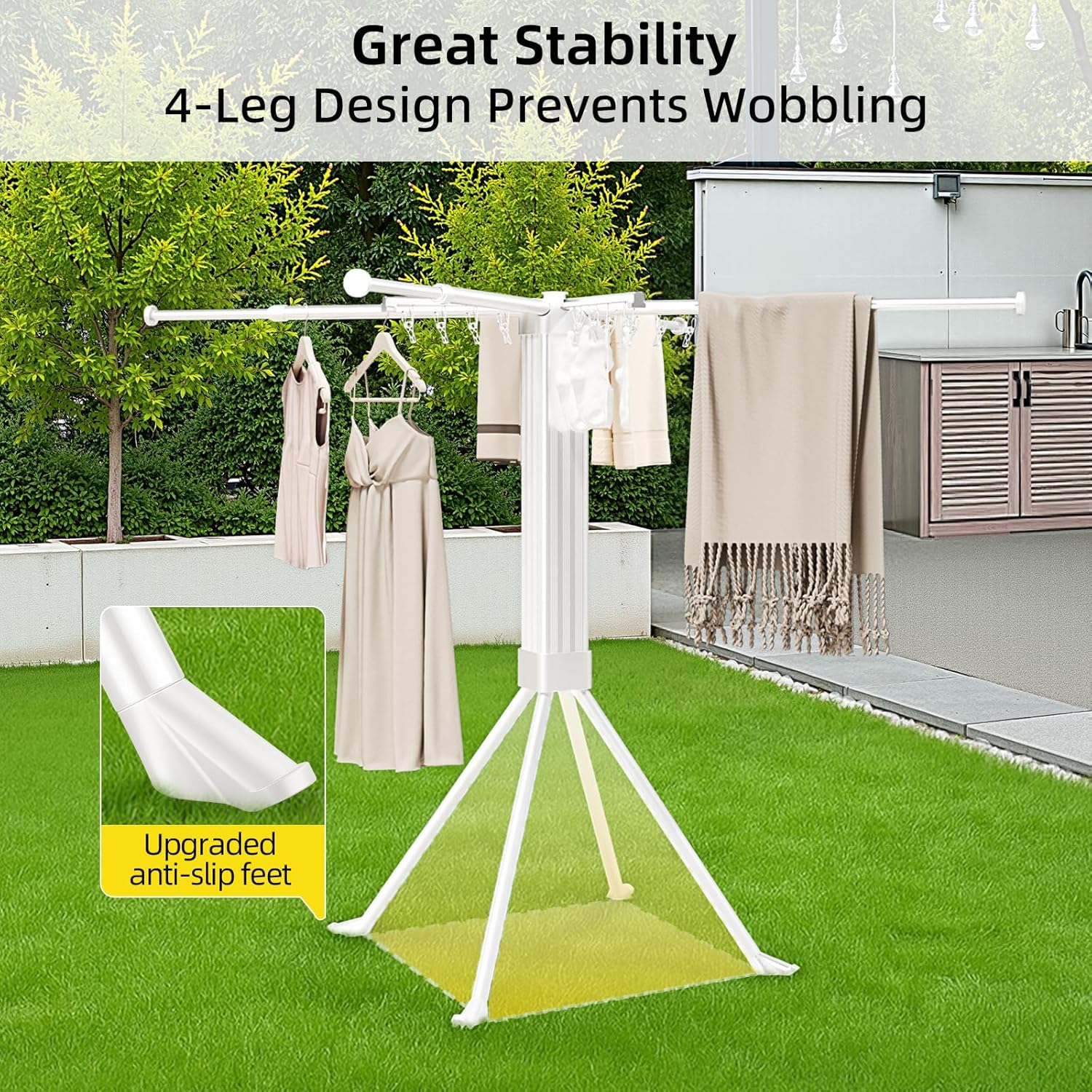 BIREN Clothes Drying Rack Foldable Extending Laundry Rack with 16 Clips Collapsible Clothing Rack