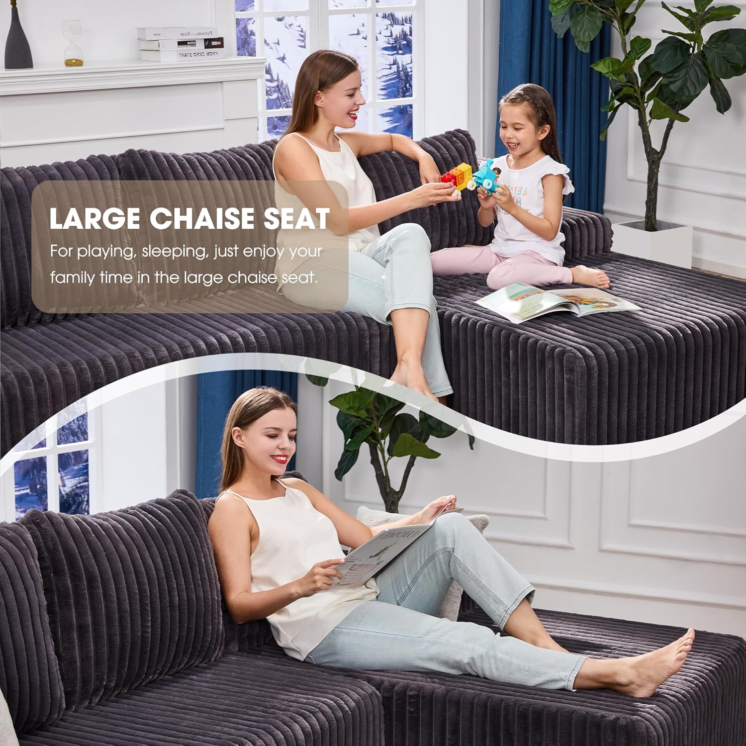 Hobestluk 96” Modular Sectional Sofa Couches L-Shape Couch 3 Seat Modular Sofa Memory Foam