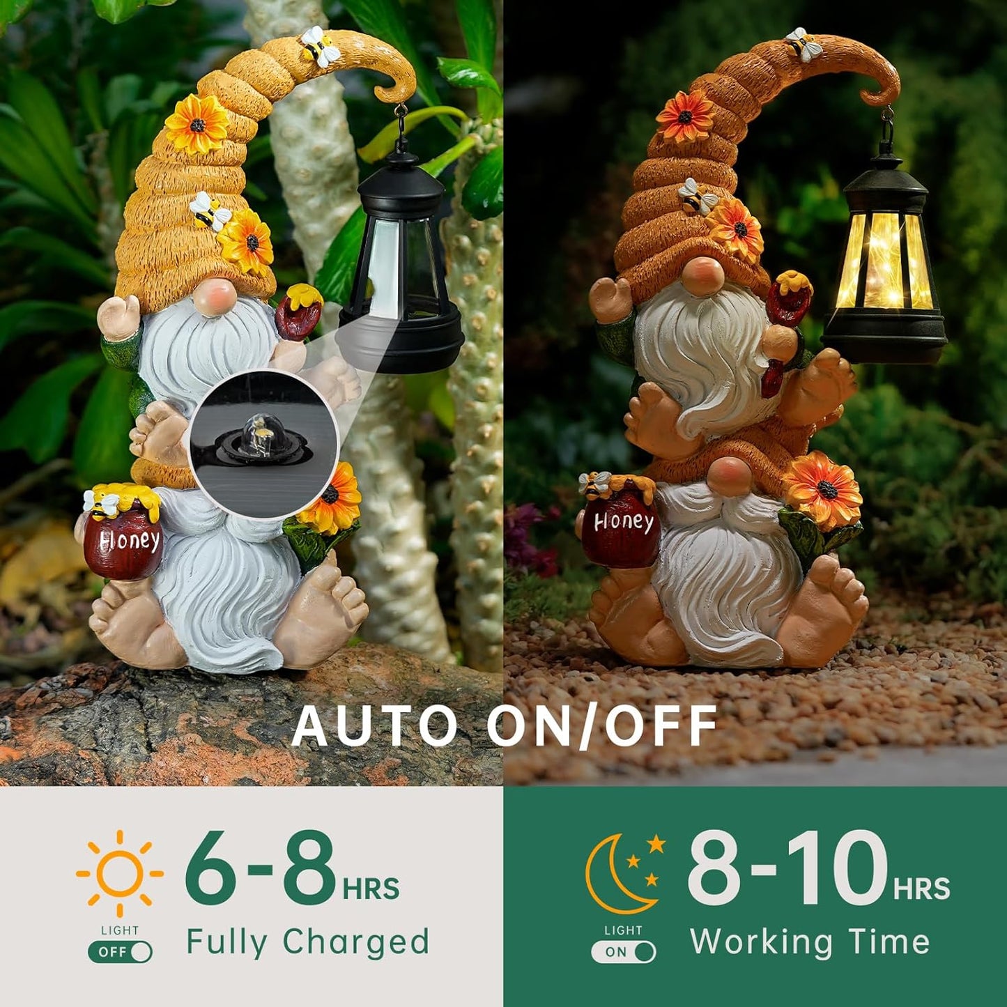 Garden Gnome Statue with Solar Lights – Large Outdoor Sculptures for Patio, Lawn, Yard – Ideal