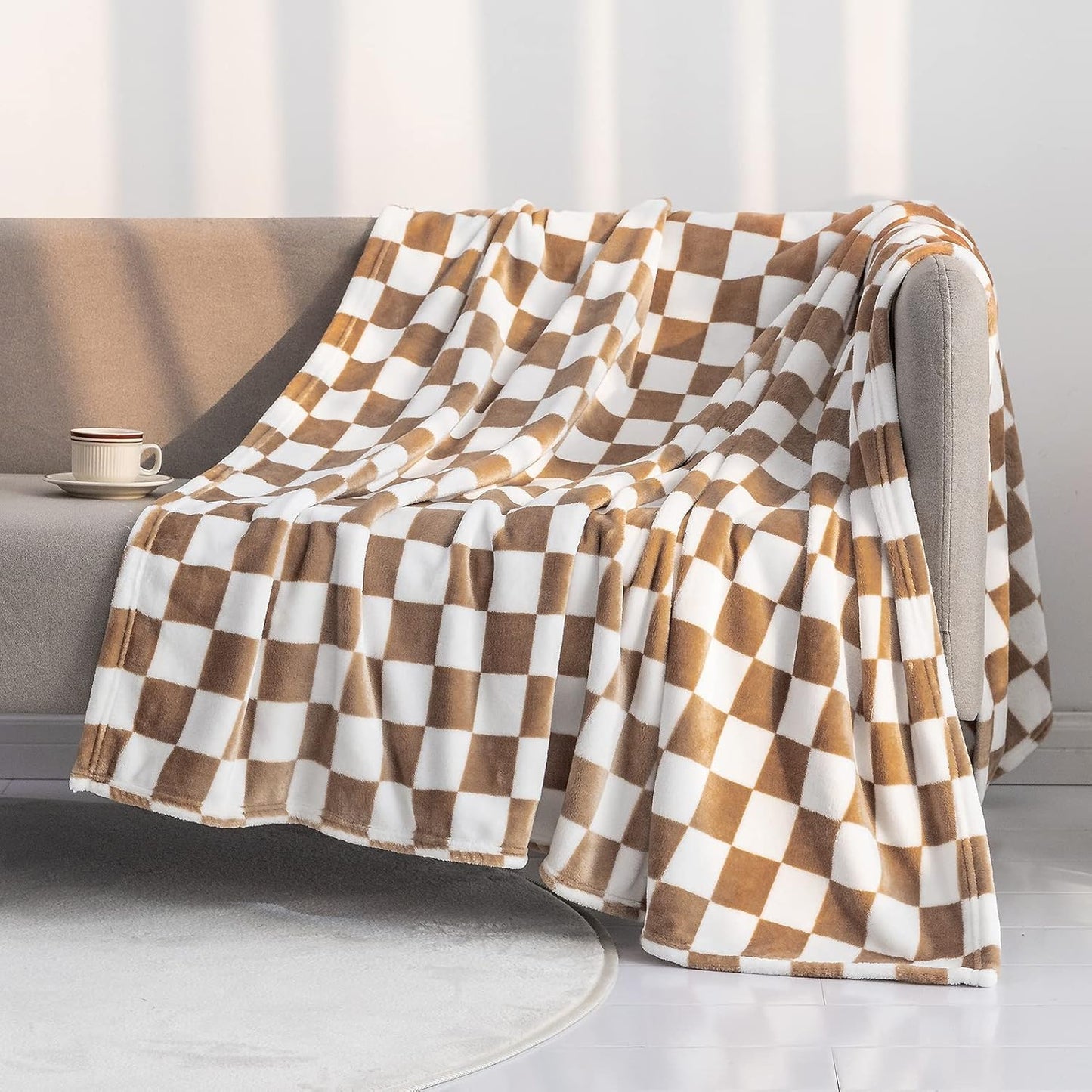 LOMAO Throw Blankets Flannel Blanket with Checkerboard Grid Pattern Soft Throw Blanket for Couch