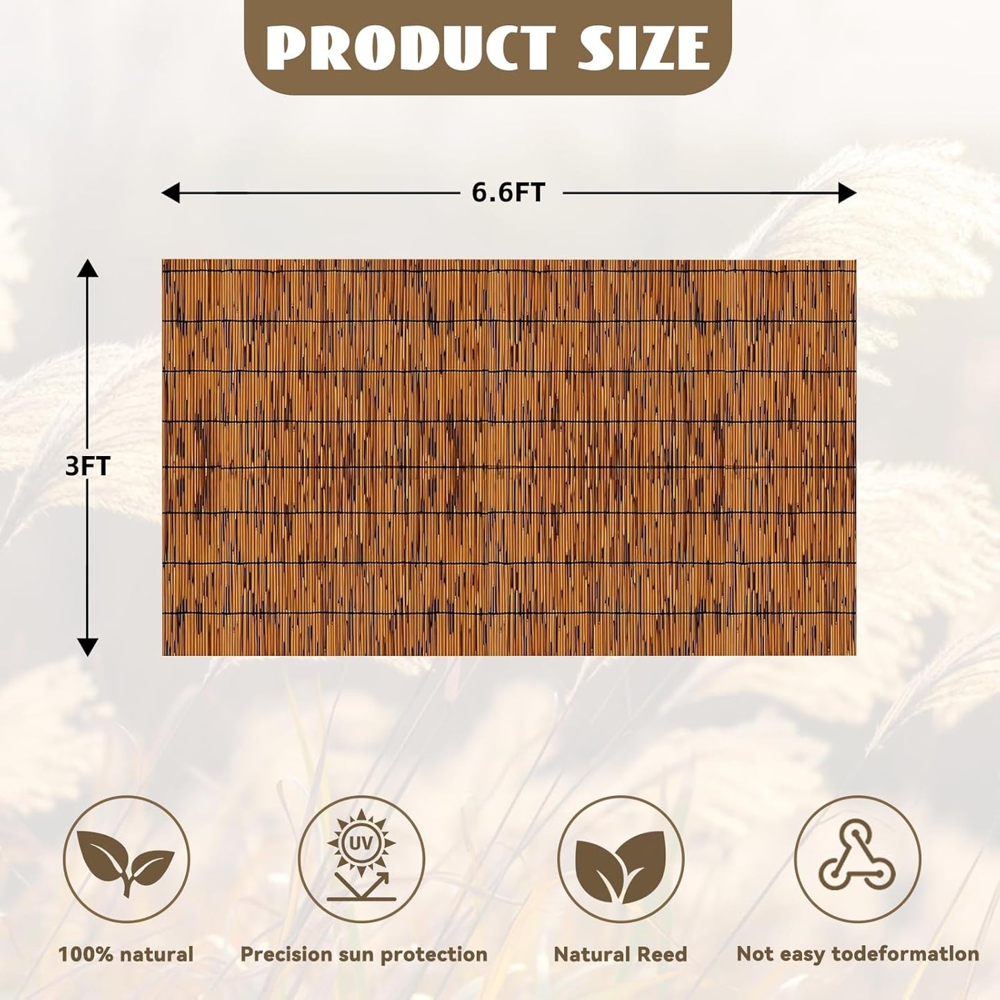 Bamboo Reed Fencing, Light Russet Bamboo Screens Outdoor for Patio, Decorative Balcony Privacy