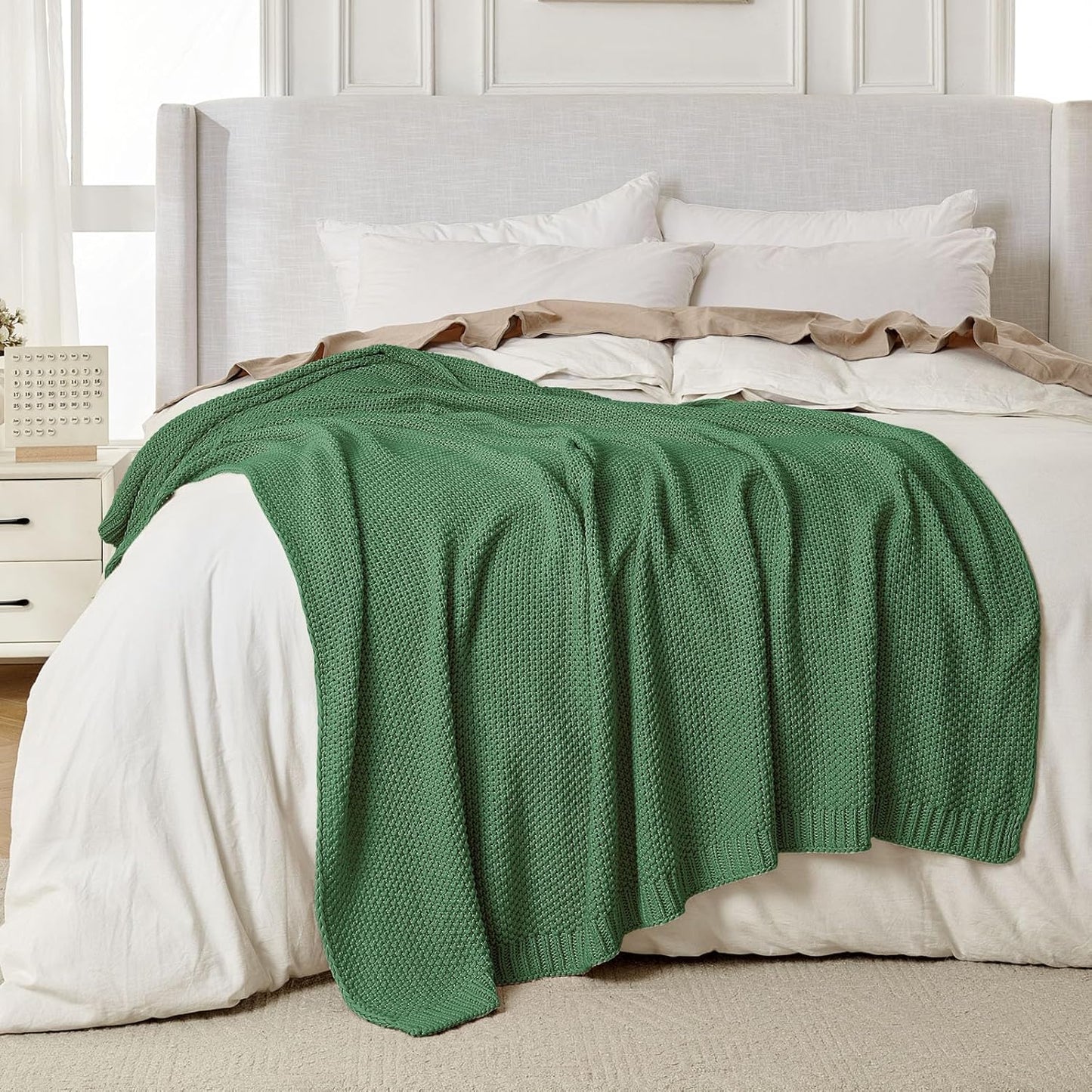 Joydeco Chunky Cable Knit Throw Blanket, Lightweight 100% Cotton Soft Cozy Throw Twin Blanket for