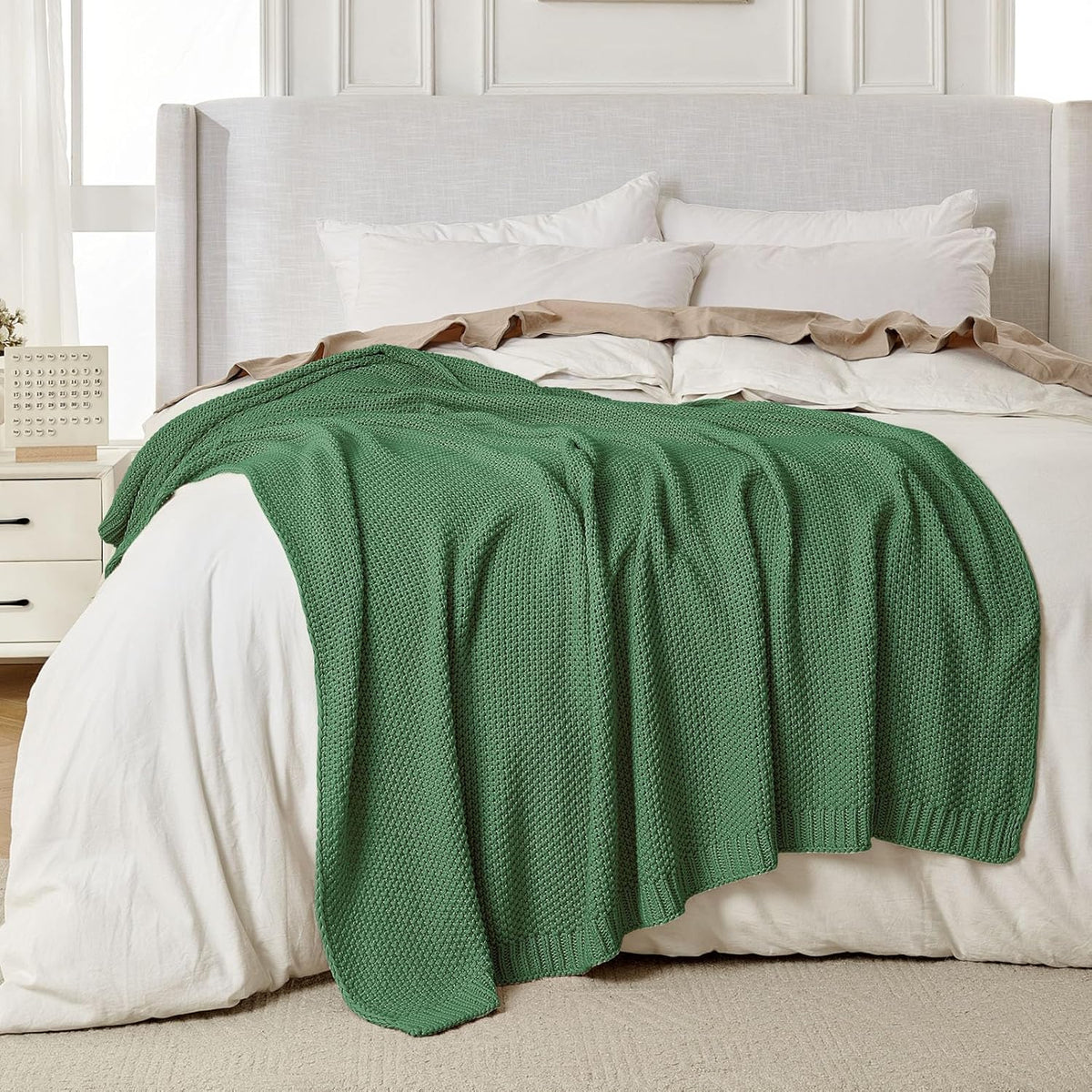 Joydeco Chunky Cable Knit Throw Blanket, Lightweight 100% Cotton Soft Cozy Throw Twin Blanket for