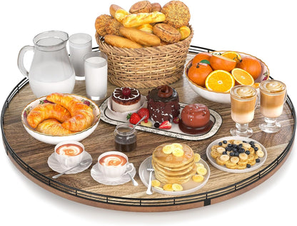 Acacia Wood 24" Lazy Susan Turntable Organizer for Table Top, Farmhouse Extra Large Round Lazy