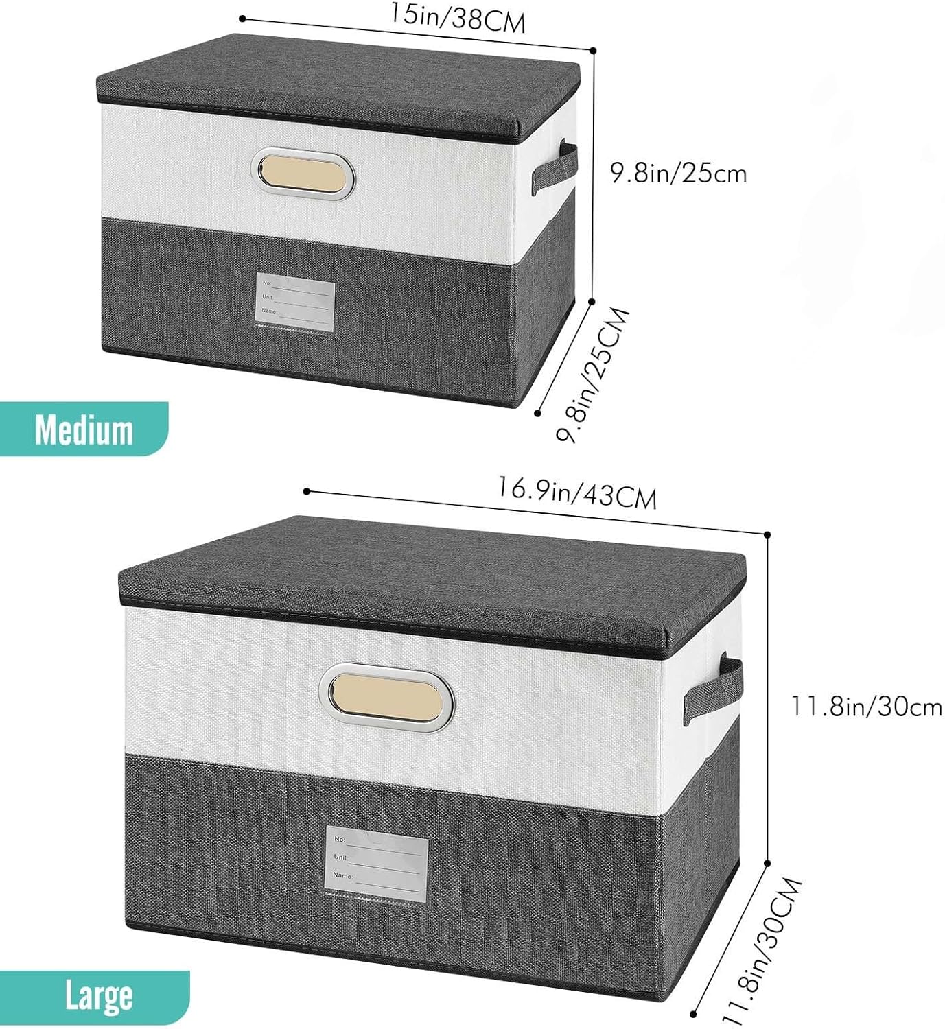 Large Linen Fabric Foldable Storage Bins with Removable Lid and Handles, Washable Storage Box
