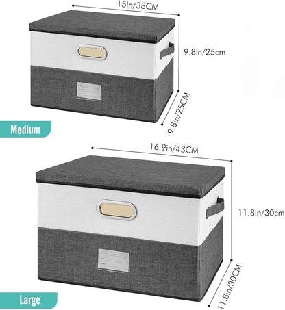 Large Linen Fabric Foldable Storage Bins with Removable Lid and Handles, Washable Storage Box