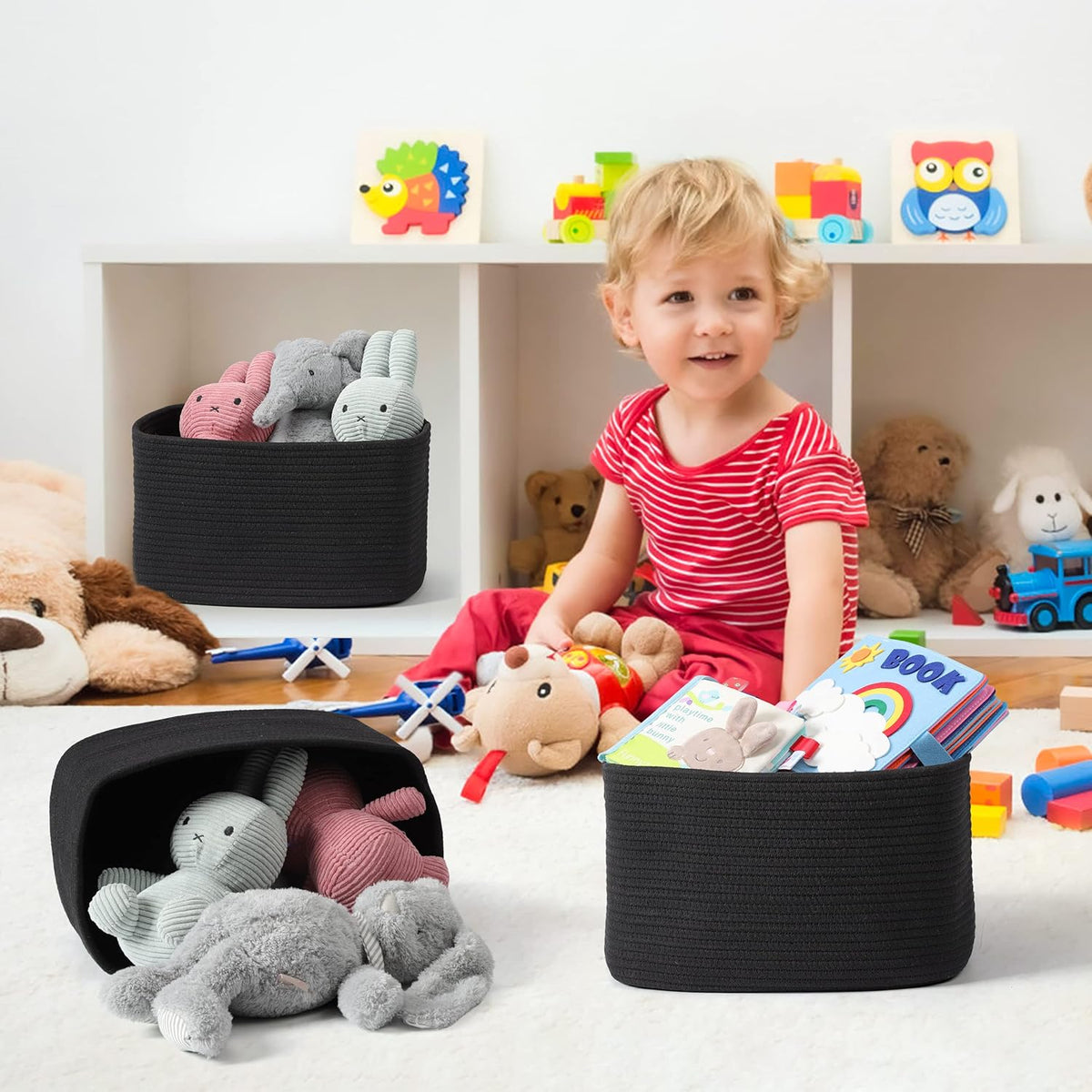 Cotton Rope storage Basket Bins 14.5X9.5X9.3“ Woven Basket for Organizing Shelves Rectangle