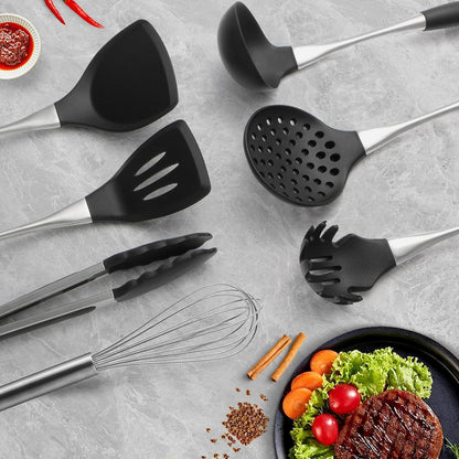 Premium Black Silicone Cooking Utensils Set - Non-Toxic, Heat Resistant& Non-Stick Kitchen Utensils