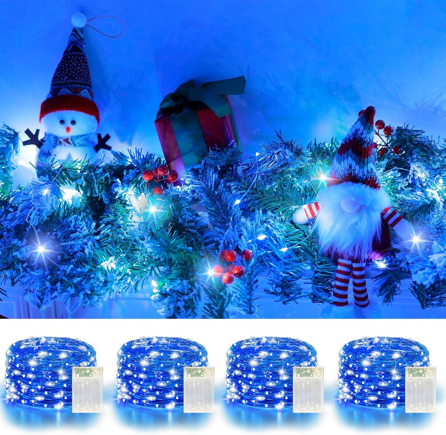 4 Pack 60LED Christmas Fairy Lights Battery Operated - 20FT Twinkle Lights with 2 Lighting Modes