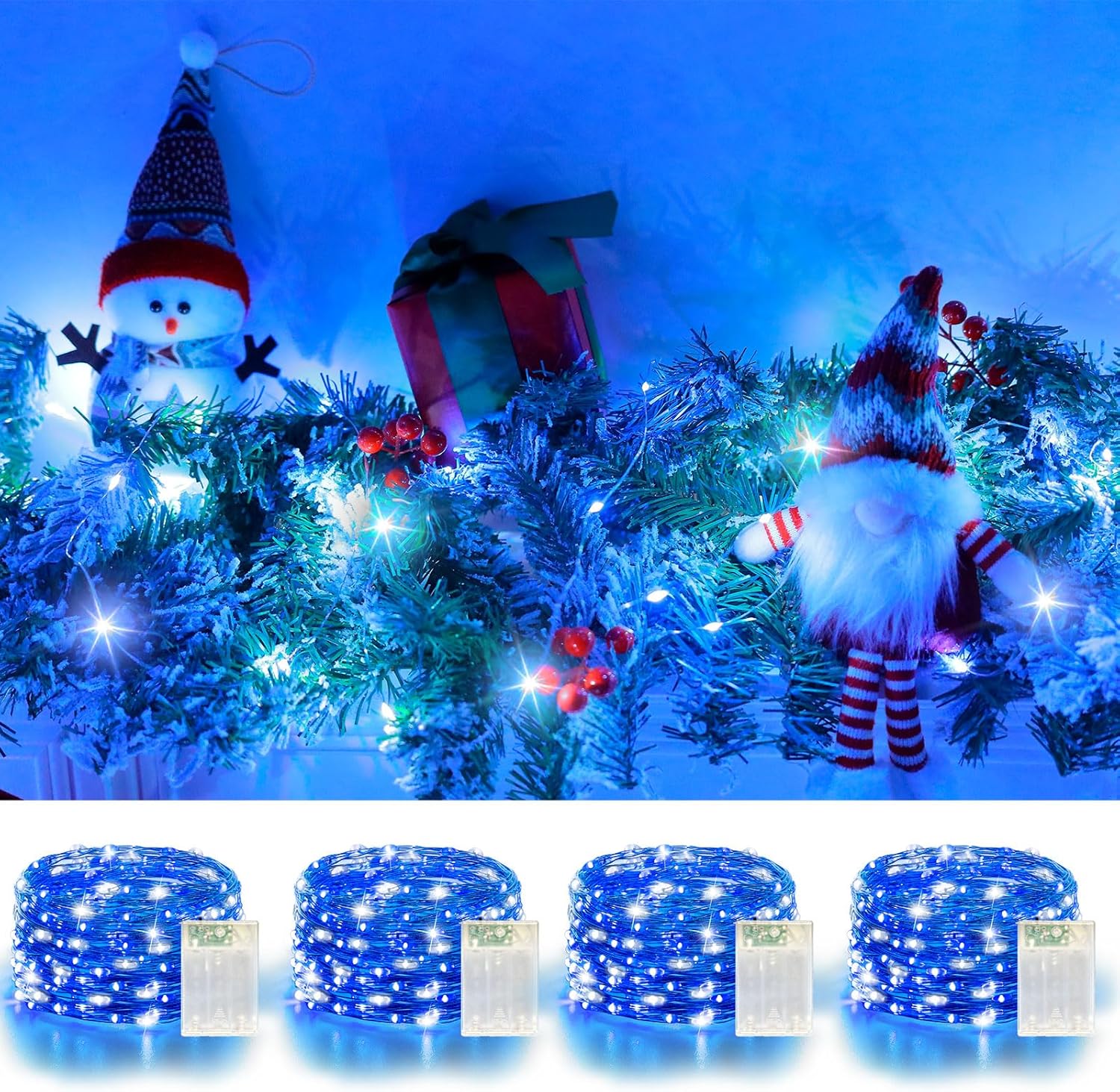 4 Pack 60LED Christmas Fairy Lights Battery Operated - 20FT Twinkle Lights with 2 Lighting Modes