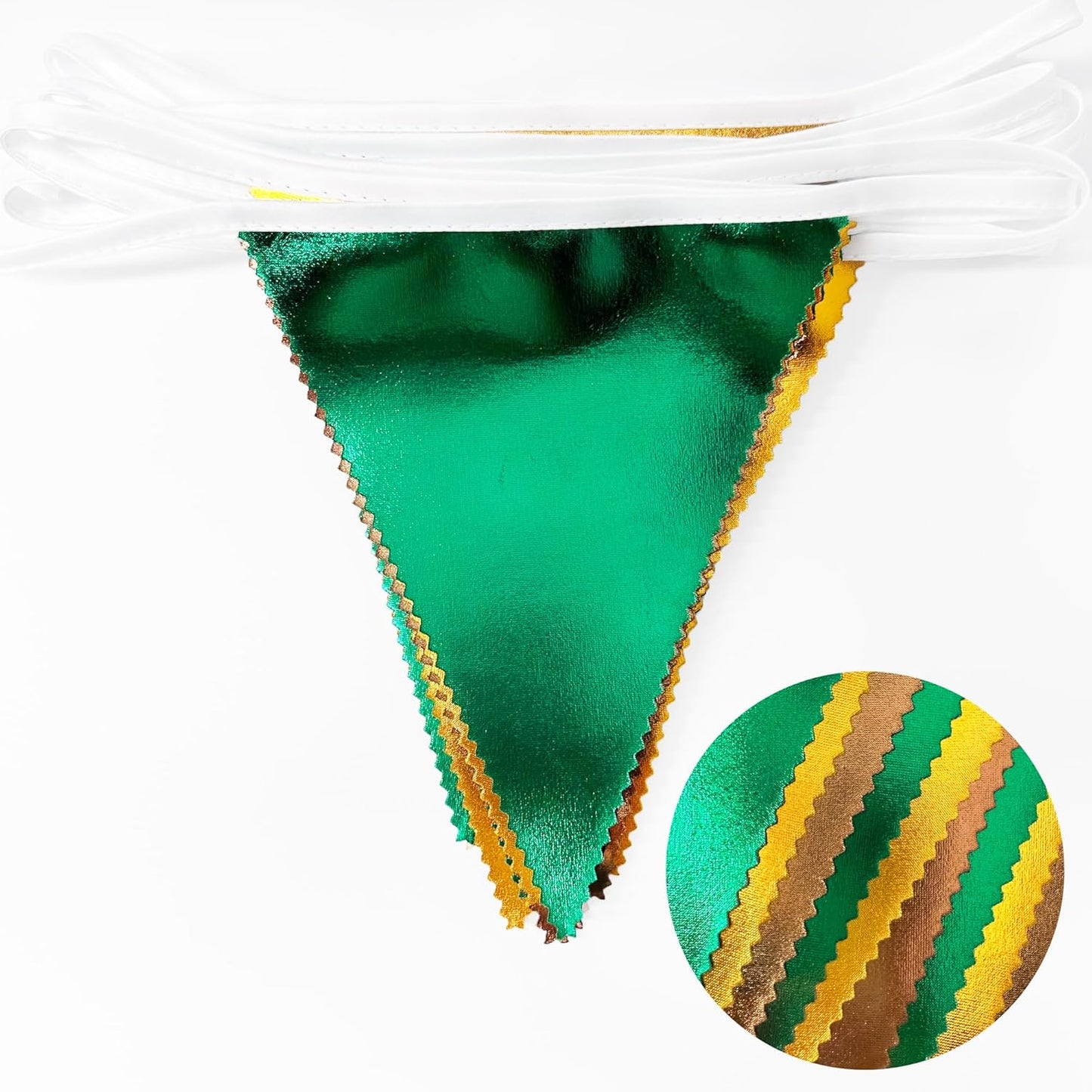 Green Gold Brown Metallic Fabric Triangle Pennant Banner Flag Bunting Garland for Football Jungle