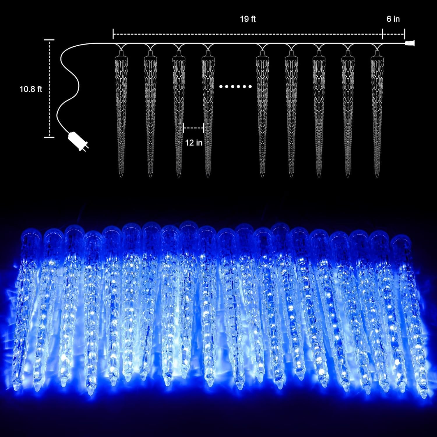 Brightown Christmas Meteor Shower Icicle Lights Outdoor, 2 Pack Total 40ft with 40 Large Tube 960