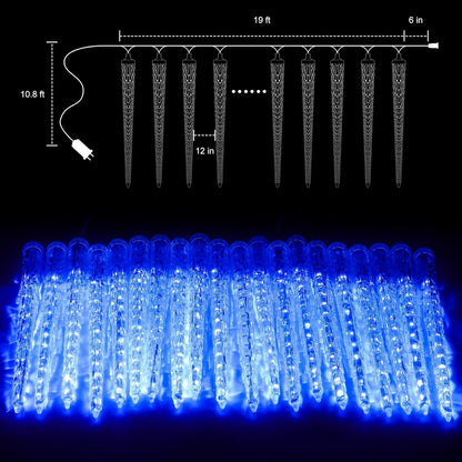 Brightown Christmas Meteor Shower Icicle Lights Outdoor, 2 Pack Total 40ft with 40 Large Tube 960